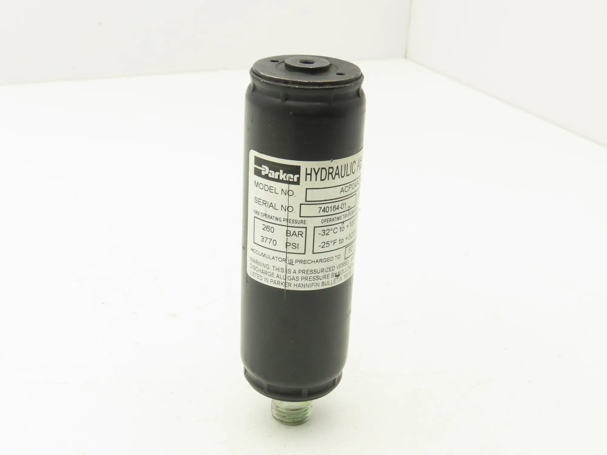 Parker ACP04AD008R57H Forklift Hydraulic Accumulator 900 PSI Off Hyster E80XN