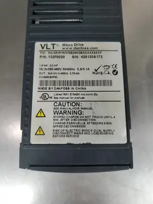 USED Danfoss FC-051P1K5T4E20H3BXCXXXSXXX VLT Micro Drive, 2HP, 380-480V