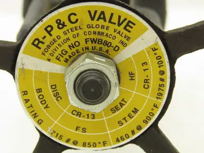 R-P&C FWB80-D Globe Valve Forged Steel 1" NPT Rising Stem