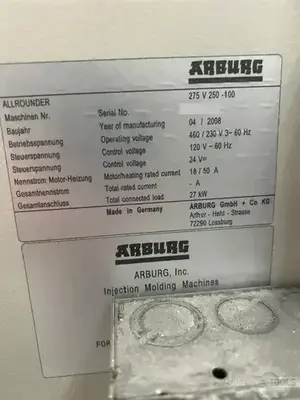 Used 2008 ARBURG ALLROUNDER 275V 250-100 Injection Molding Machines Arizona US | KD Machinery #1445824
