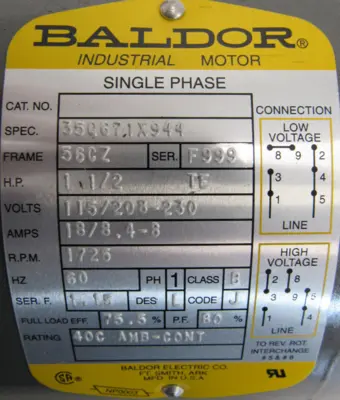 NEW BALDOR 35Q671X944 MOTOR 1.5HP 115/208-230V 1725RPM 56CZ