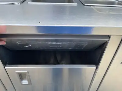Used Falcon Restaurant Supply Used 60" Stainless Steel Condiment Station Cabinet with Trash Can Compartment - SS203 Restaurant Equipment (Miscellaneous) Illinois US | Falcon Restaurant Supply #1376235