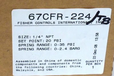 NEW FISHER CONTROLS 67CFR-224/TB PRESSURE REGULATOR 67CFR224TB