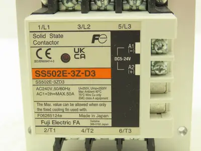 Fuji Electric SS502E-3Z-D3 Solid State Contactor Relay 240vac 3 Pole 50/60Hz .5A