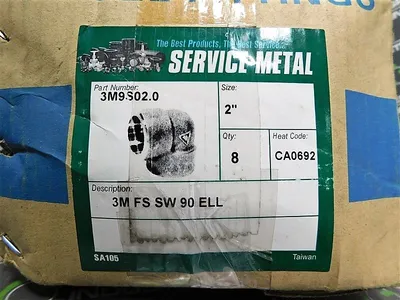 Box of 8 Service Metal 3M9S02.0 3M FS SW 90 ELL 2" Heat Code CA0692 SA105 New