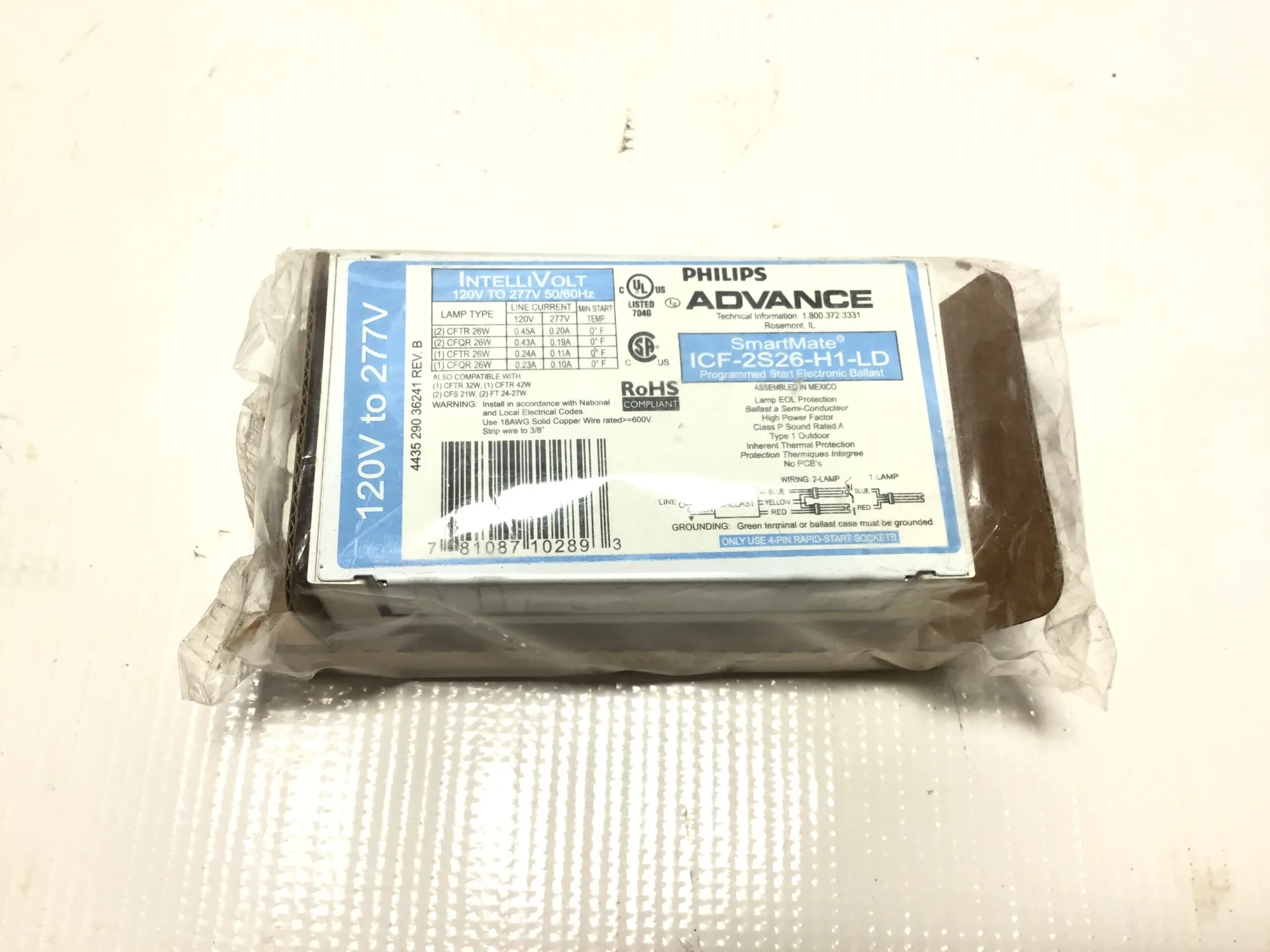 Philips Advance ICF-2S26-H1-LD Electronic Compact Fluorescent Ballast 120/277V