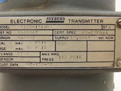 Foxboro 821GM-IS1NM2 Pressure Transmitter 1/2"NPT 12.5-65VDC 150PSI W/Bracket