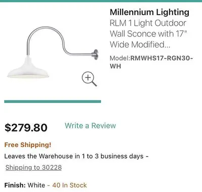 Millennium Lighting RMW-1 Light Outdoor/Indoor w/ 30” Gooseneck