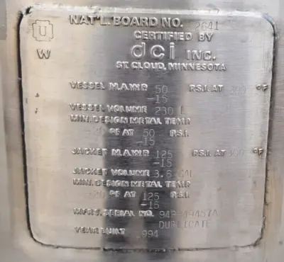 DCI 230 Liter Jacketed Stainless Steel 230L Tank Bioreactor Mixer Fermentation