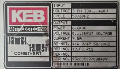 Keb Combivert 12.F0.R11 (93220507/080409) Drive (BIN655)
