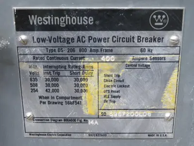 Used WESTINGHOUSE DS-206 Circuit Breakers Texas US | Aucto #1307321