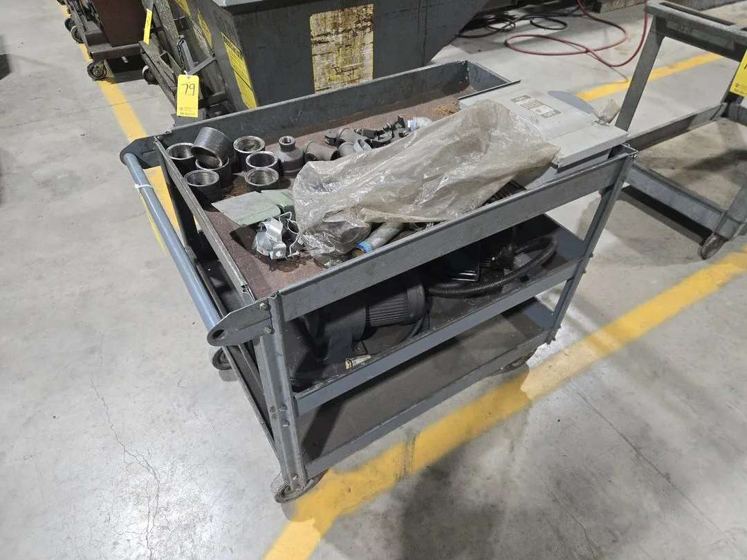 Metal Rolling Cart and Contents; Pipe Fittings