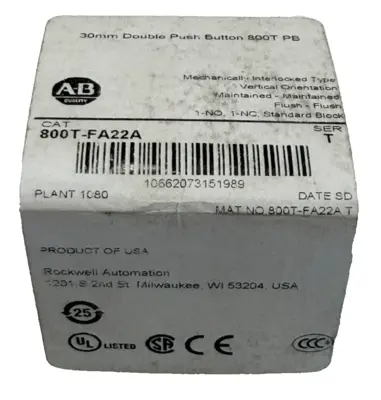 ALLEN BRADLEY 800T-FA22A PUSH BUTTON SER.T 800TFA22A NEW,SURPLUS
