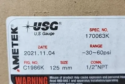 Ametek 170063K USG gauge 60PSI 4.2" Loc5E10