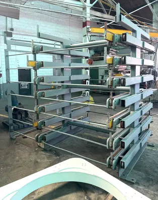 Roll-Out Cantilever Rack, Double Sided, (7) Roll-Out Shelves Each Side