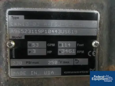 USED Grundfos Grundfos Vertical Centrifugal Pump, Model CRN-10, 3 HP