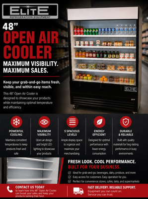 Elite 48" Vertical Open Air Cooler w/ (5) Levels, Black, 208-230v
