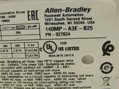 Allen Bradley 140MP-A3E-B25 Manual Motor Starter Circuit Breaker 1.6-2.5A Ser B