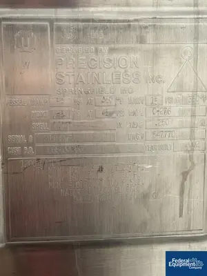 USED Precision 1,200 Liter Precision Stainless Reactor, Hastelloy C276, 45/150#