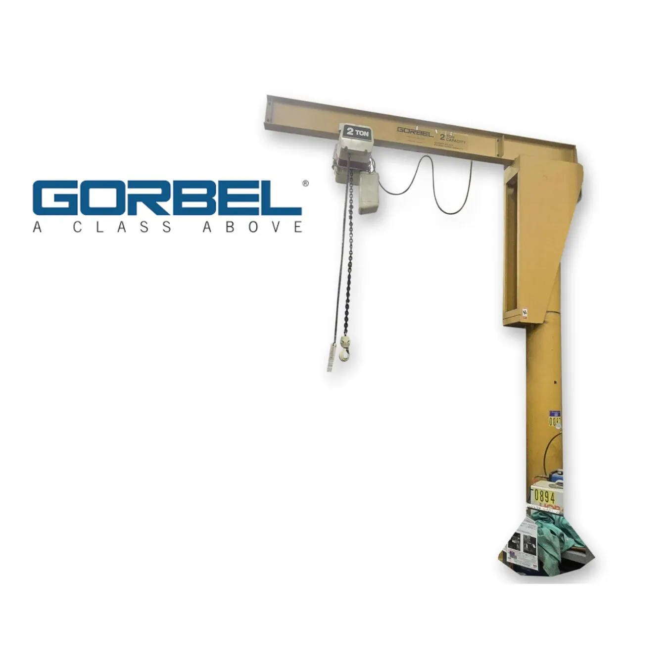 Used Gorbel Model FS300-14-12 Free Standing Jib Crane 2-Ton w/ Coffing Hoist