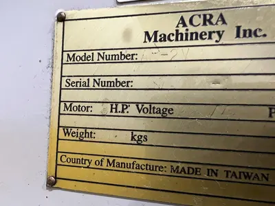 3 HP ACRA MODEL #AM-2V VERTICAL RAM TYPE KNEE MILL: STOCK #18827