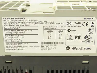 Allen Bradley 25B-D4P0N104 PowerFlex 525 AC Drive 1.5kW 2Hp 480V 3ph FRN 1.003