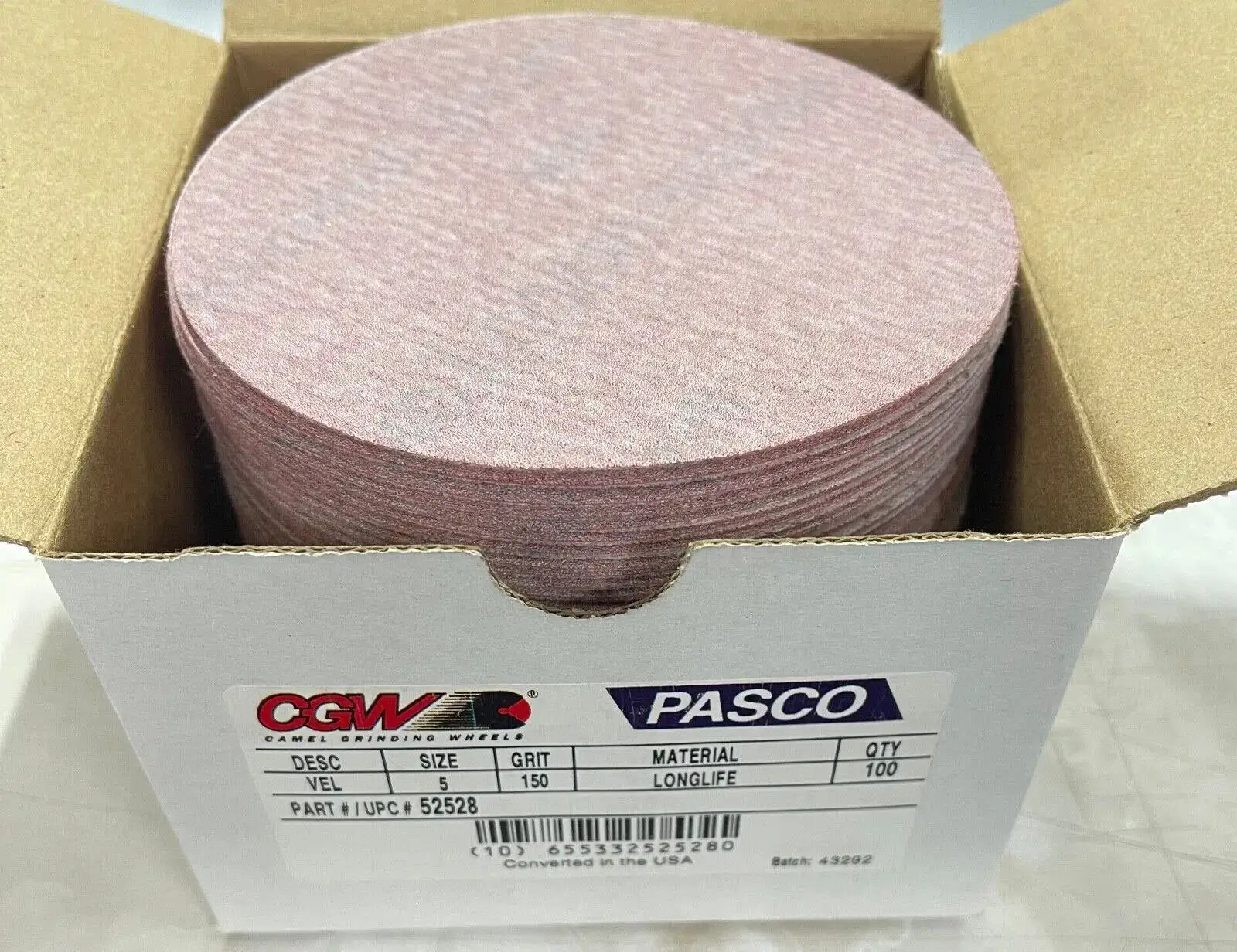 CGW 5" Film Hook & Loop Sanding Discs 150 Grit Aluminum Oxide 100 Pack 52528