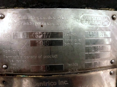 Westfalia SA 45-03-177 sanitary separator, 316SS.