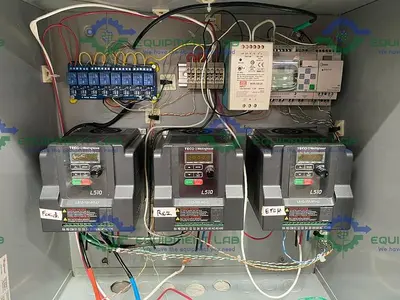 USED HOFFMAN ENCLOSURE W/ 3 TECO WESTINGHOUSE L510 AC DRIVES & IDEC FL1F SMART RELAY