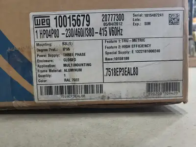 0.75 hp, 230/460 volts, 1400 rpm, AL80 Severe Duty Electric Motor