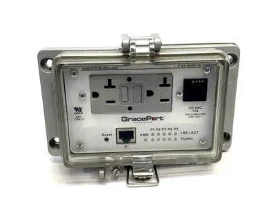 USED GRACE TECHNOLOGIES GFCI DUPLEX INSIDE-OUTLET; 15 AMP CIRCUIT BREAKER