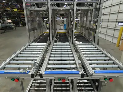 Basket Feeder Stacker 3-Row 14" Roller Conveyor Chain Drive Lift Stack System