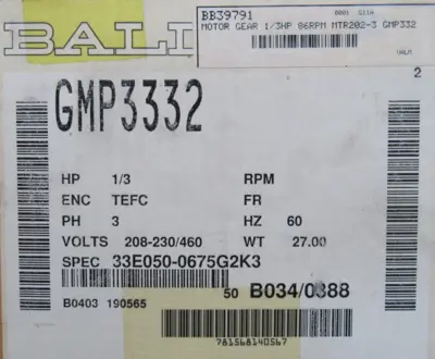 NEW BALDOR GMP3332 MOTOR 1/3HP 208-230/460V 20:1