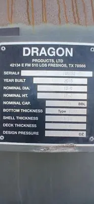 USED 2015 DRAGON 500BBL VERTICAL TANK