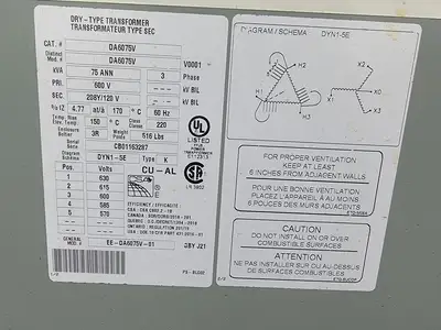 75 kVA Temporary Power Distribution Cart 600V Pri. 208Y/120V Sec.