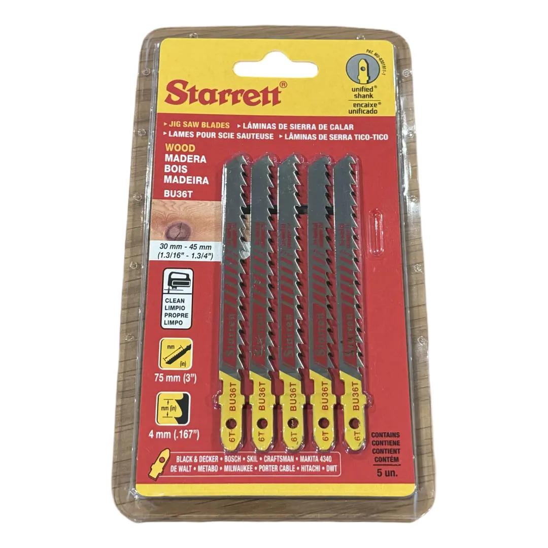 Starrett 3" Bi-Metal Wood Cutting Jig Saw Blades 6 TPI Unified Shank 5 Pack