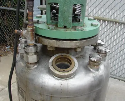 SPC4796  Reactor 50 gallon HC Hicks & Sons chemical reactor, 50 psi internal, 125 psi jacket, 3/4 hp agitator