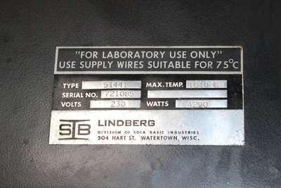 Lindberg Electric Lab Furnace 1,010°C