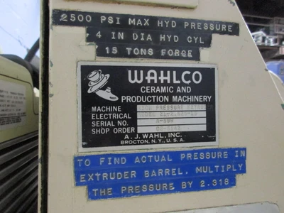 15 ton Wahlco Extruder, High Pressure Hydraulic Extruder