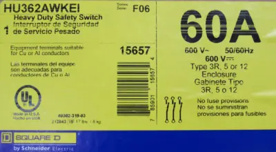NEW SQUARE D HU362AWKEI SAFETY SWITCH 60A