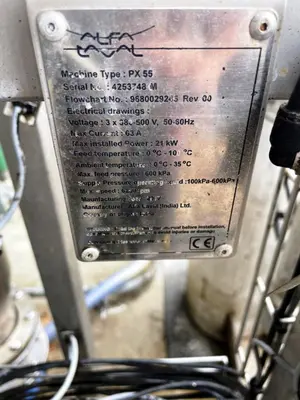 Alfa-Laval PX 55 VGV-11C vegetable oil separator, 316SS.