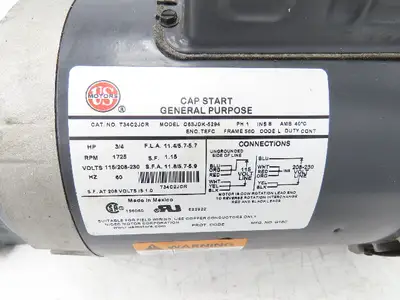 US Motors T34C2JCR Gearmotor .75Hp 115/230V 1PH 60:1 Reducer 29rpm F718-60-B5-6