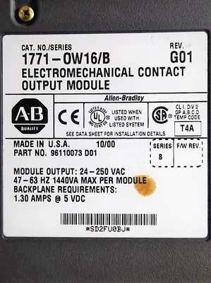 Allen Bradley 1771-OW16/B PLC-5 Electromechanical Contact Output Module G01 Used