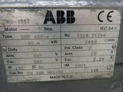ABB DMP 132-4 S 500V DC Electric Motor 36Hp 26.8kW 61A 2480 RPM w/Fan Unit