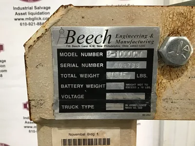 Beech B-10000W Reverse Boom Hoist Crane 1615-lb Lift Counterweighted