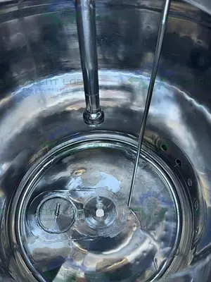 USED PRECISION STAINLESS 450 LITER STAINLESS STEEL JACKETED REACTOR 45 PSI, 3/4 MOTOR