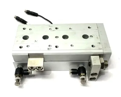 USED SMC GUIDED SLIDE TABLE CYLINDER 75MM STROKE ADJUSTABLE W/ AUTO SWITCH