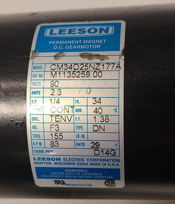 Leeson Electric CM34D25NZ177A D.C Permanent Magnet Gear motor 1/4 HP M1135252.00