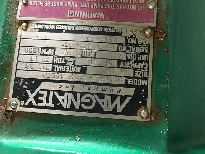Used MAGNATEX MPL52LF-V25N-180TC Centrifugal Pumps North Carolina US | DH Griffin Used Equipment #1383398