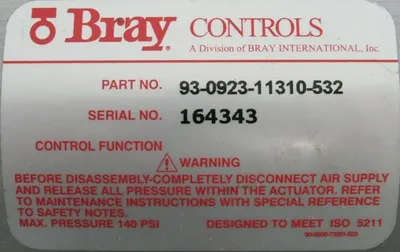NEW BRAY CONTROLS 700301-113A0536 VALVE ACTUATOR 93-0923-11310-532 3"